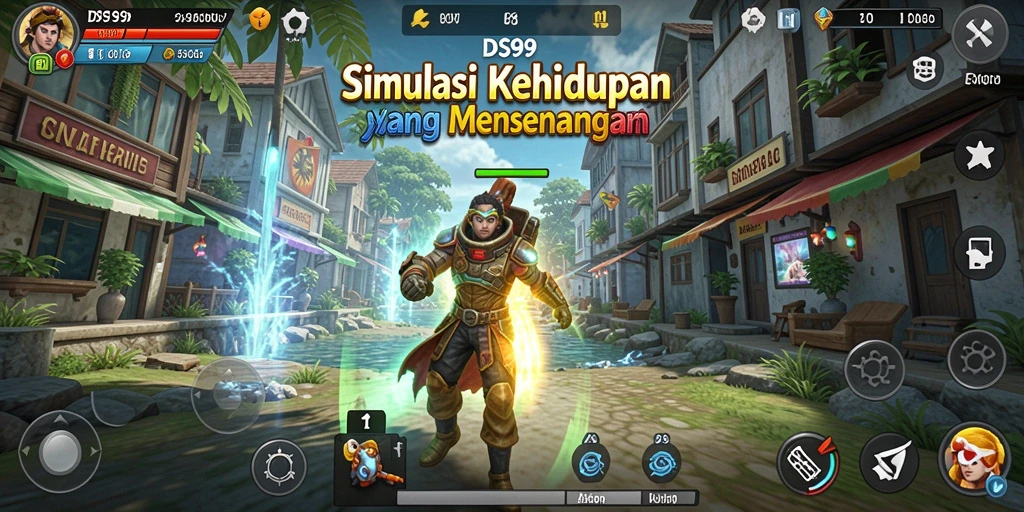 Screenshot gameplay DS99 menunjukkan karakter berinteraksi dalam dunia Simulation.