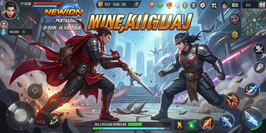 Tangkapan layar gameplay <strong>NEWIDN</strong> menampilkan pertarungan dinamis dengan karakter yang mengesankan.