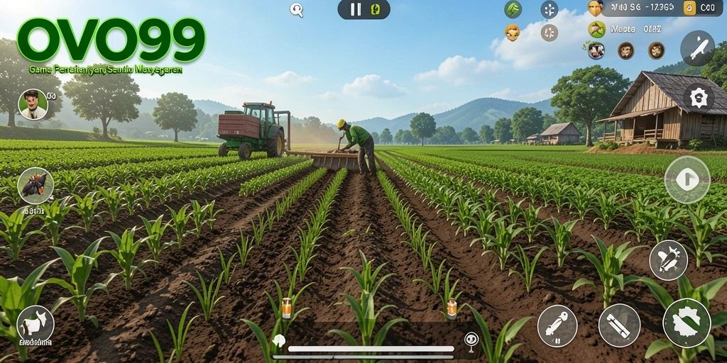 Screenshot gameplay OVO99 yang menampilkan aktivitas bertani.