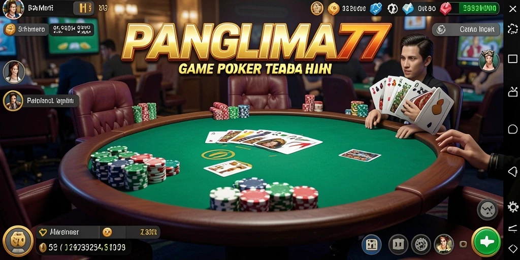 Tampilan utama gameplay <strong>PANGLIMA77</strong> menunjukkan aksi seru permainan Poker.