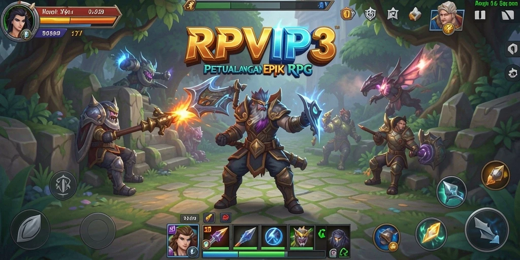 Tampilan gameplay RPVIP3 dengan pertarungan yang epik dan karakter dinamis.