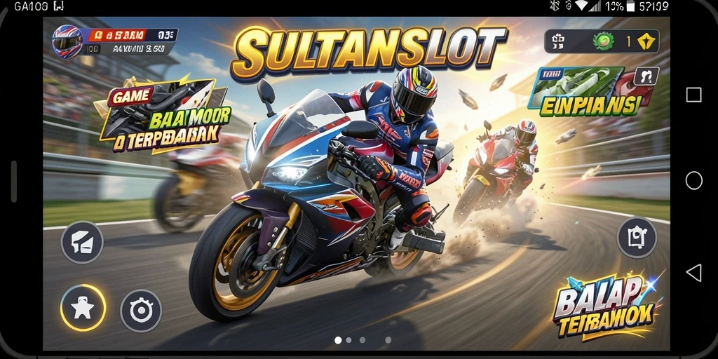 Gameplay SULTANSLOT menunjukkan balapan motor yang mendebarkan dan seru.