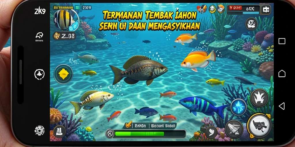 Gameplay seru Tembak Ikan di ZK9 dengan grafis yang memukau.